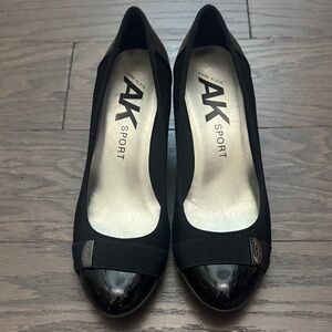 Anne Klein Black Patent Toe Wedge Heels